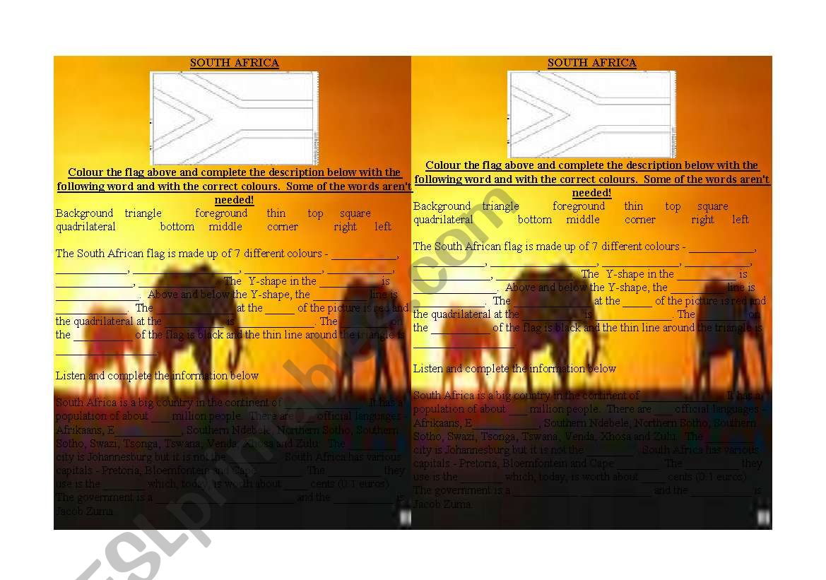 South Africa Introduction worksheet
