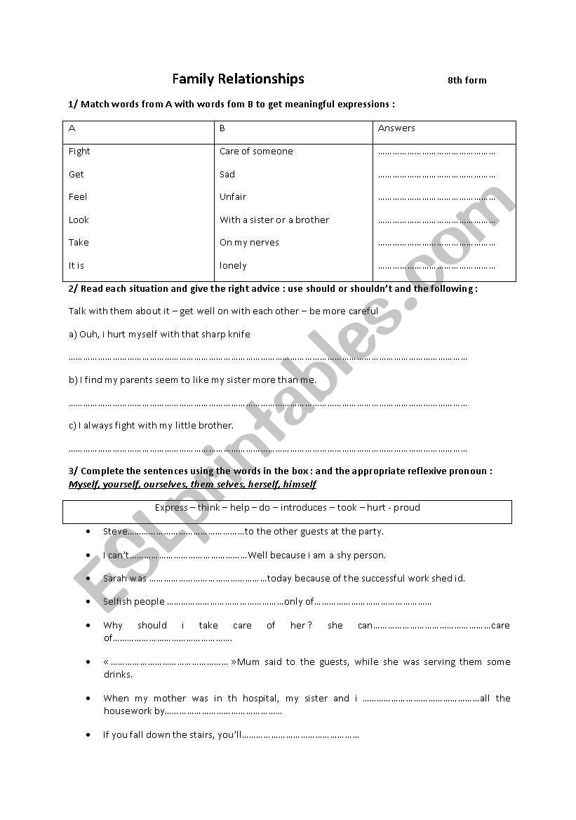 family relationships worksheet