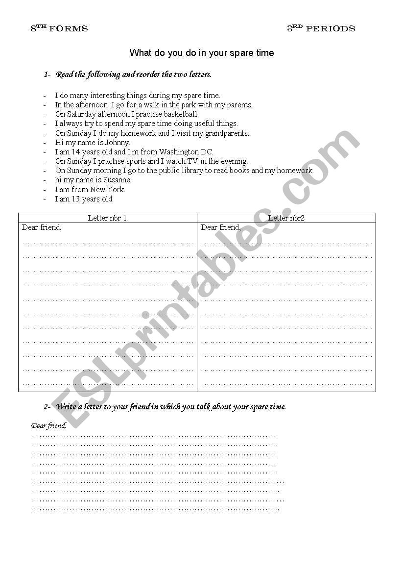 spare time worksheet