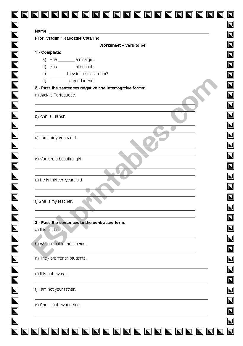 Verb to be worksheet