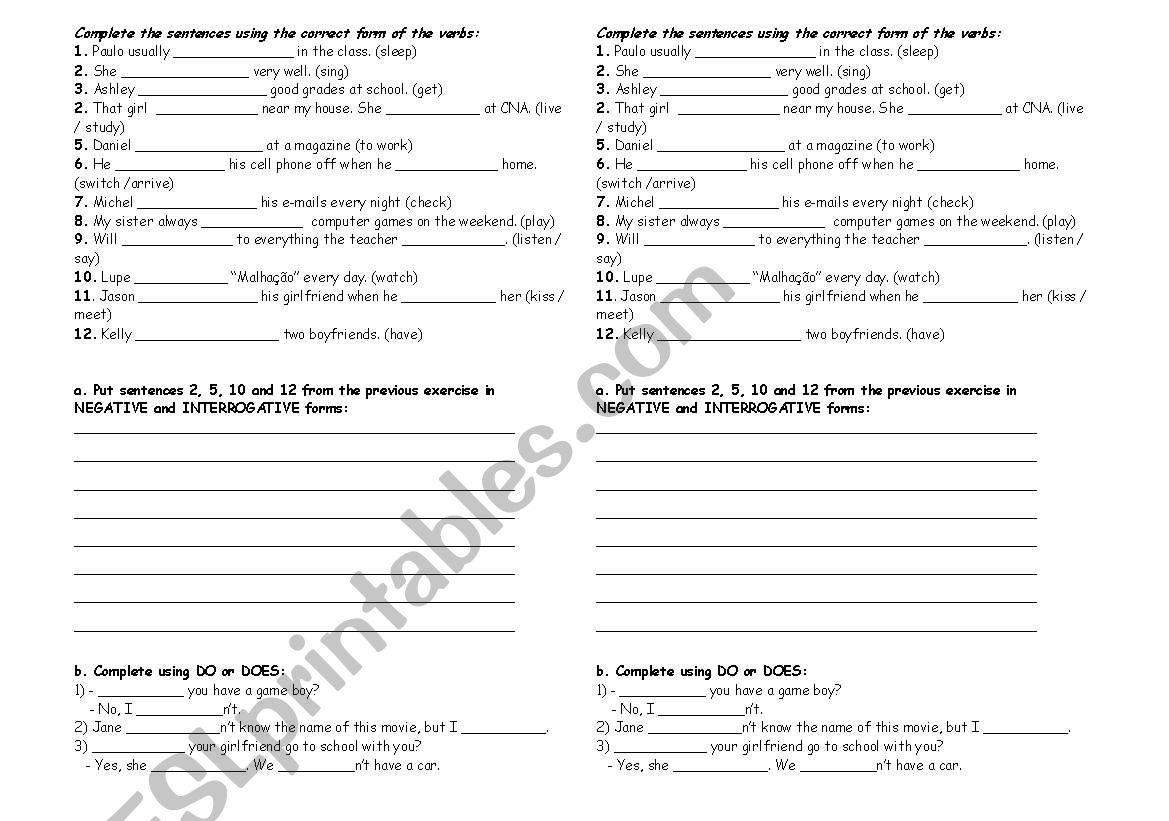 Simple Present Third Person worksheet