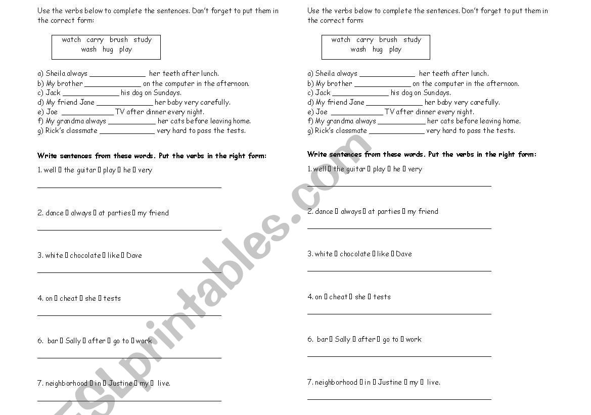 Present Simple - Third Person worksheet