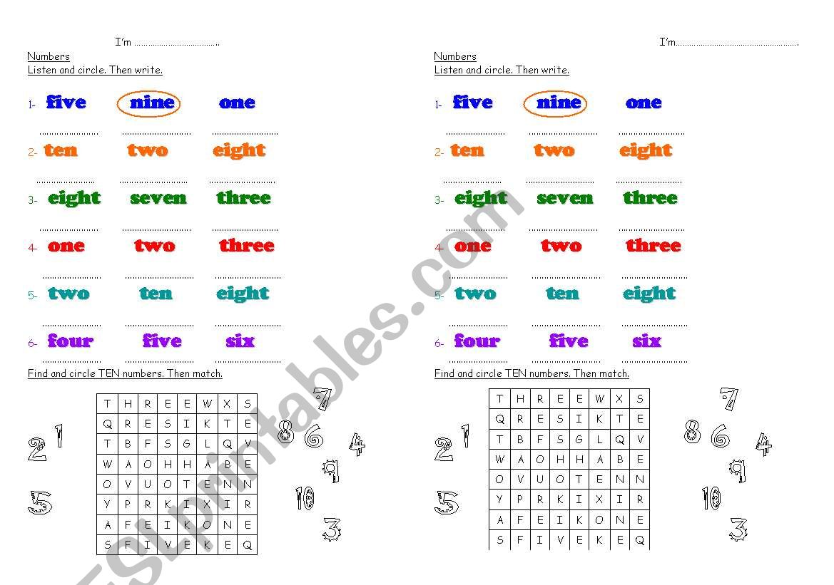 Numbers!! worksheet