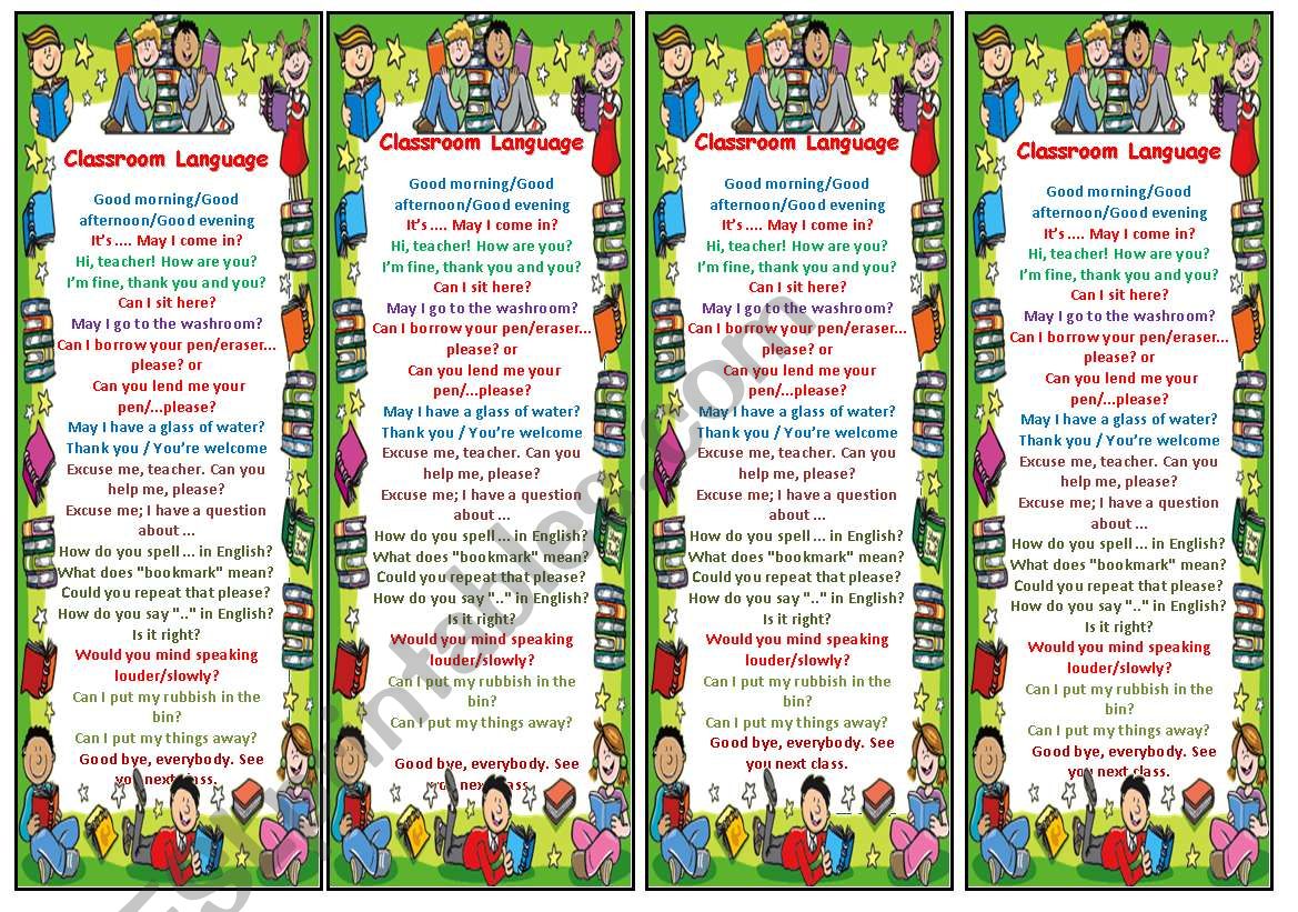 Bookmarks with Classroom Language