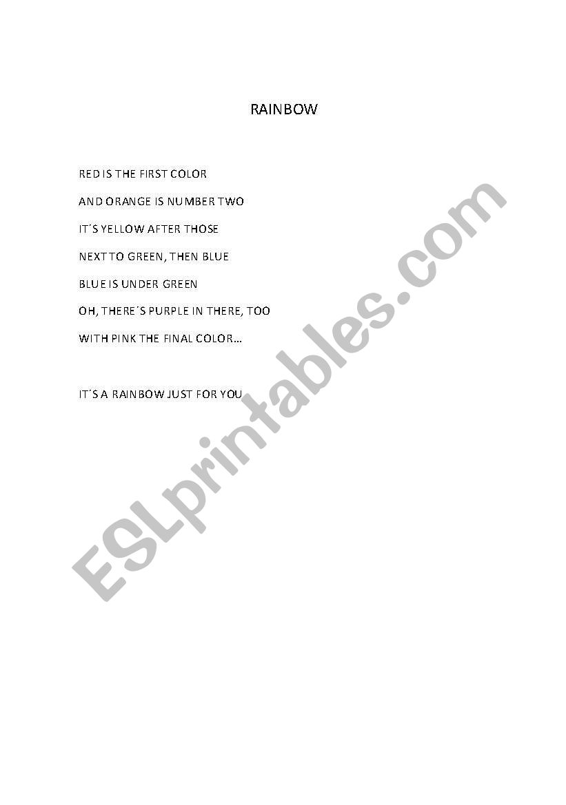 RAINBOW POEM worksheet