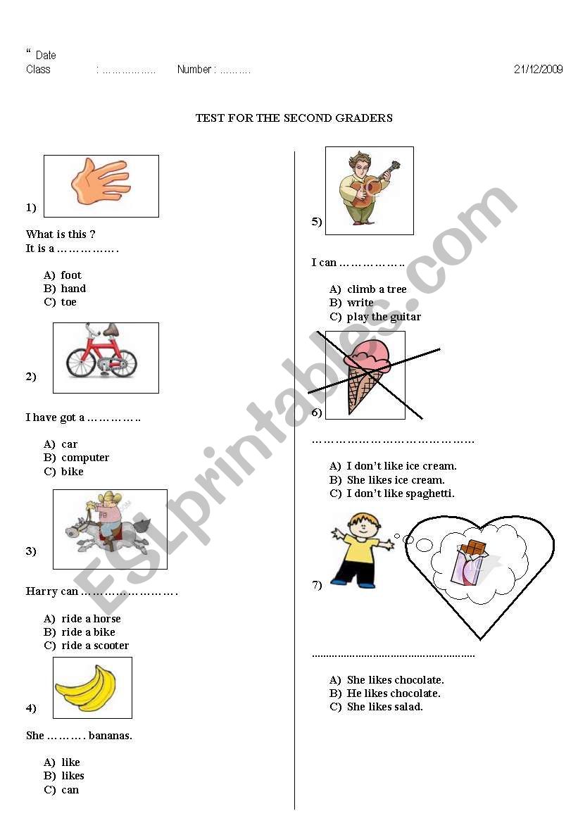 2nd graders test:))) worksheet