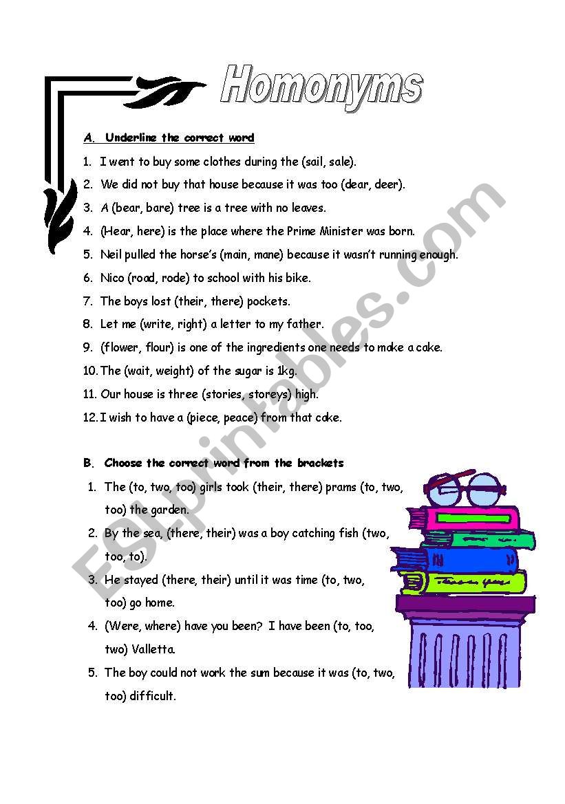 Homonyms worksheet