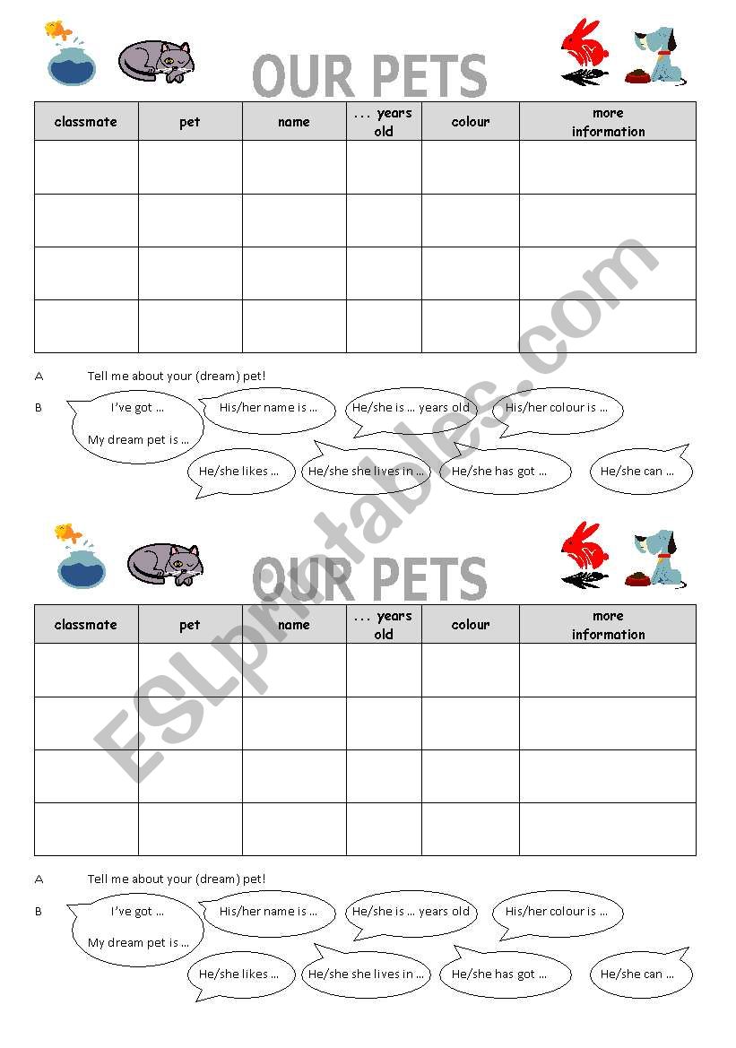 Pets (partner interview) worksheet