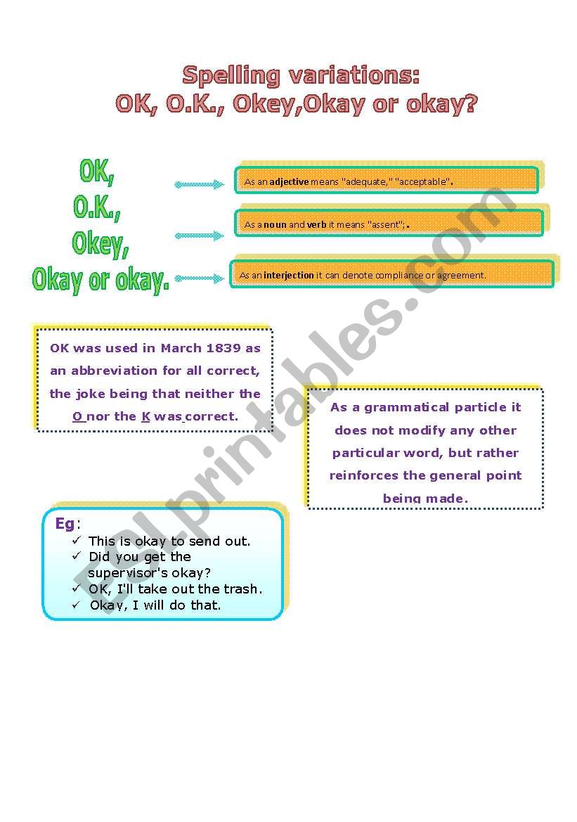 Ok, O.K, Okay or okay ? worksheet