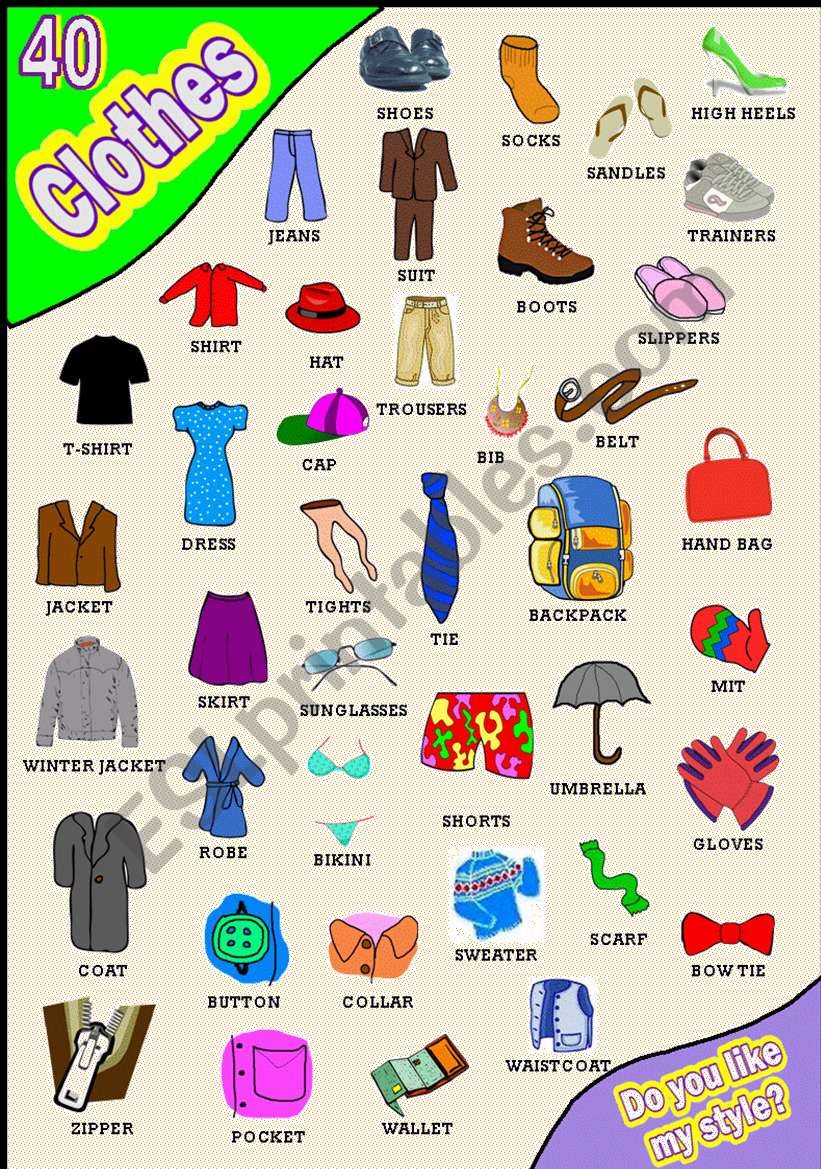 CLOTHES PICTIONARY 40 ITEMS WOW