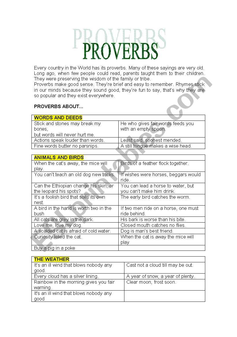 Proverbs worksheet