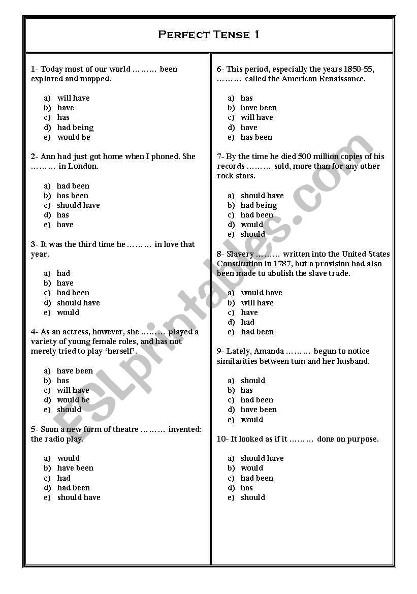 perfect tense worksheet