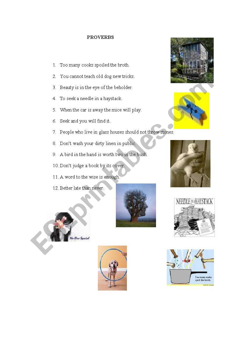Proverbs with illustrations worksheet