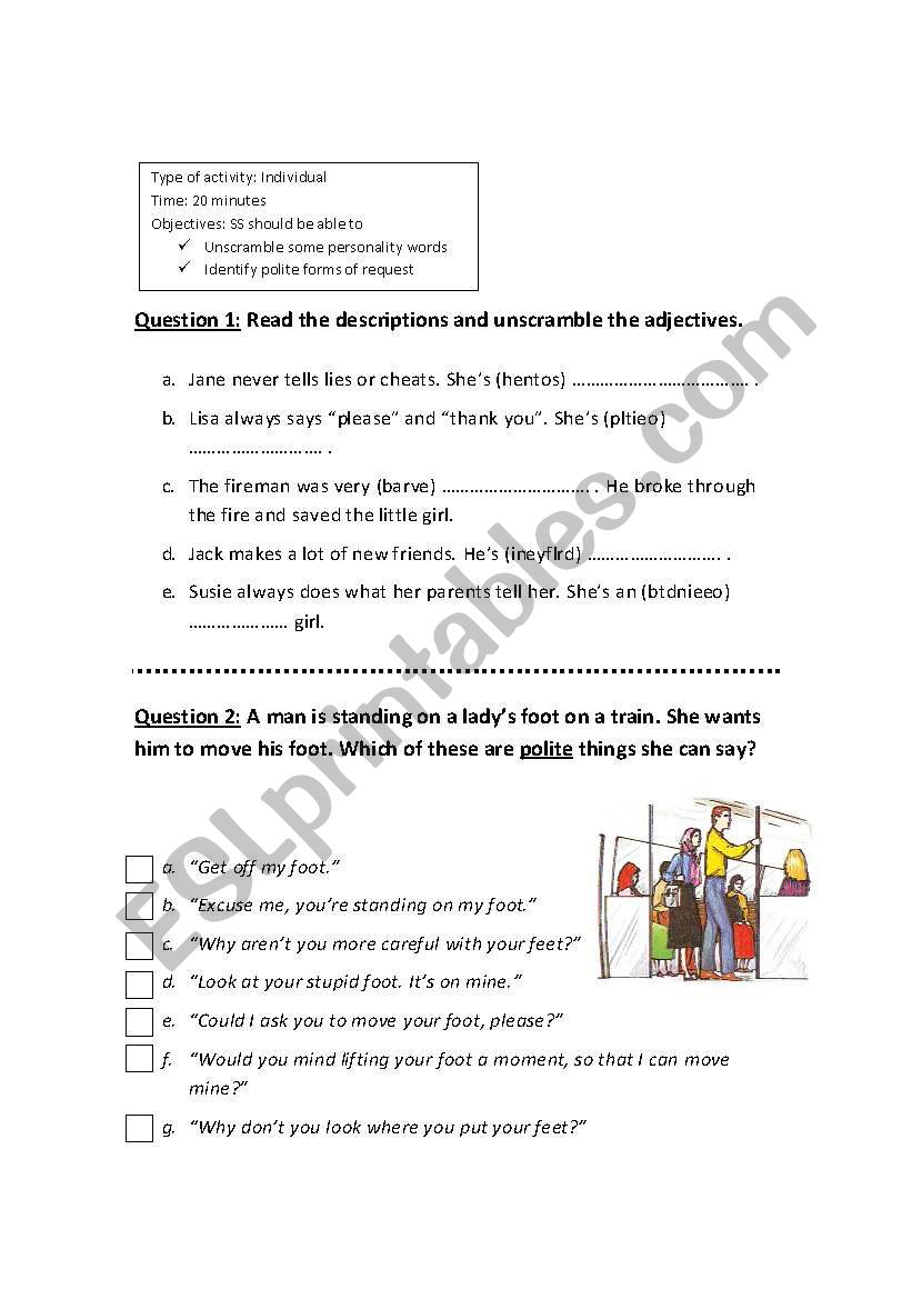 adjectives worksheet