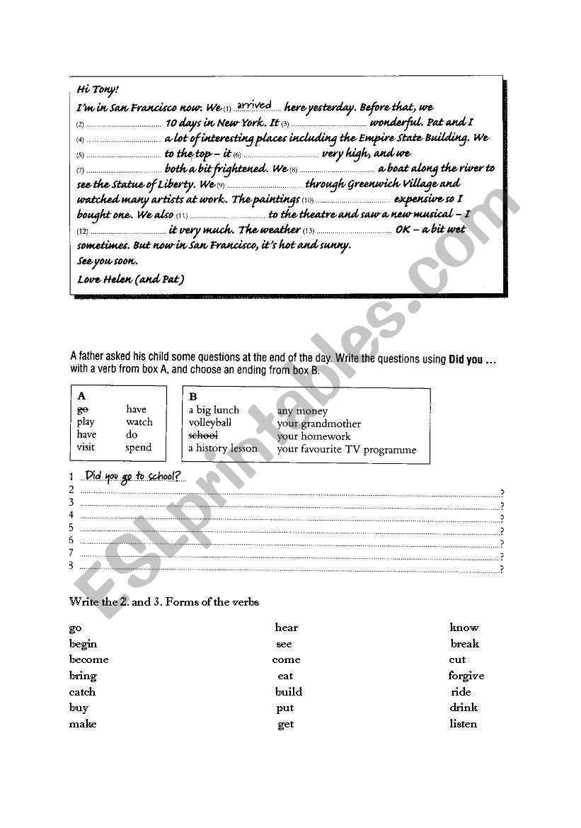 simple past tense worksheet