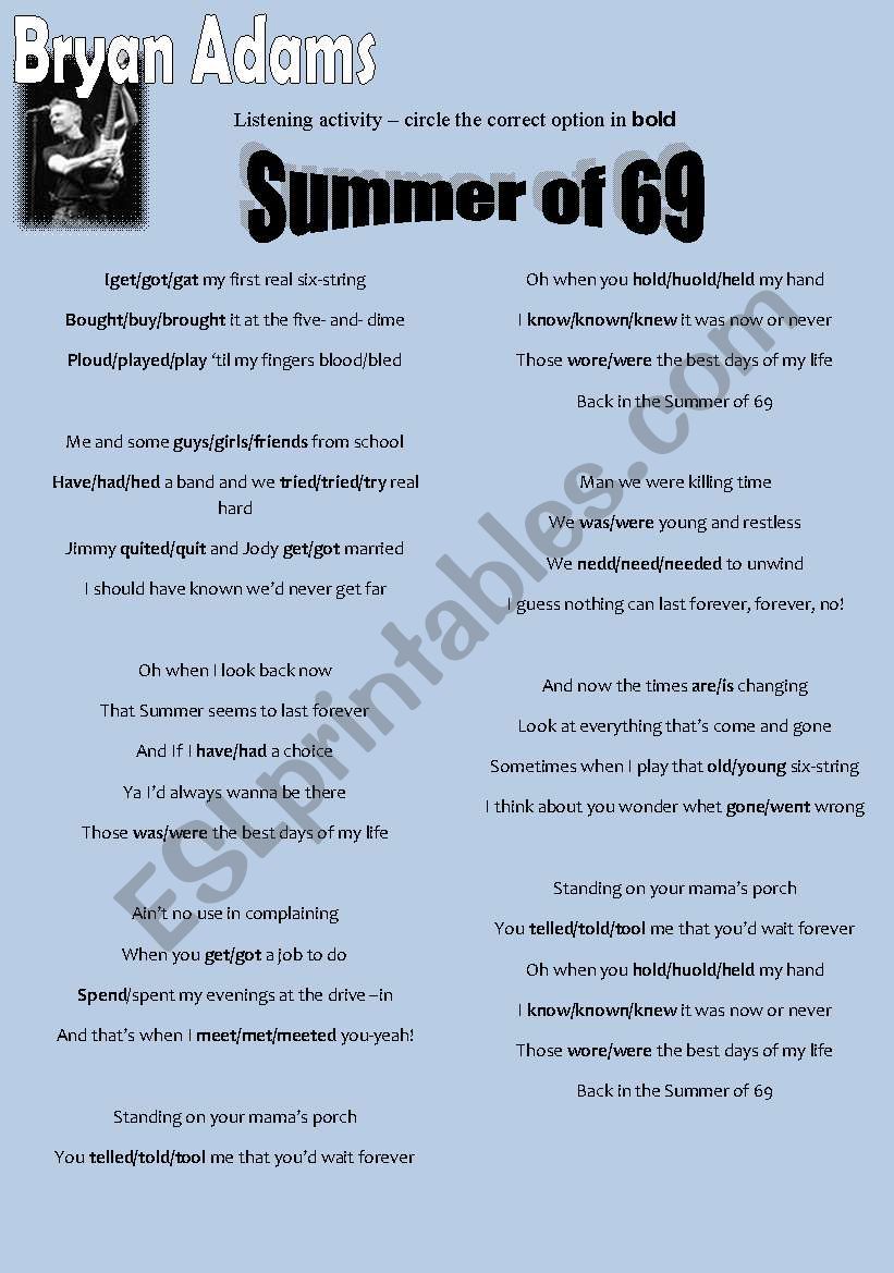 Summer of 69_ listening worksheet