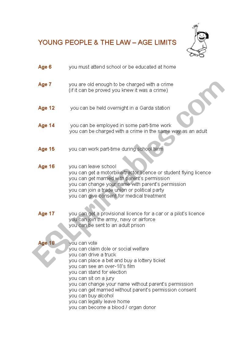 Young People and the Law worksheet