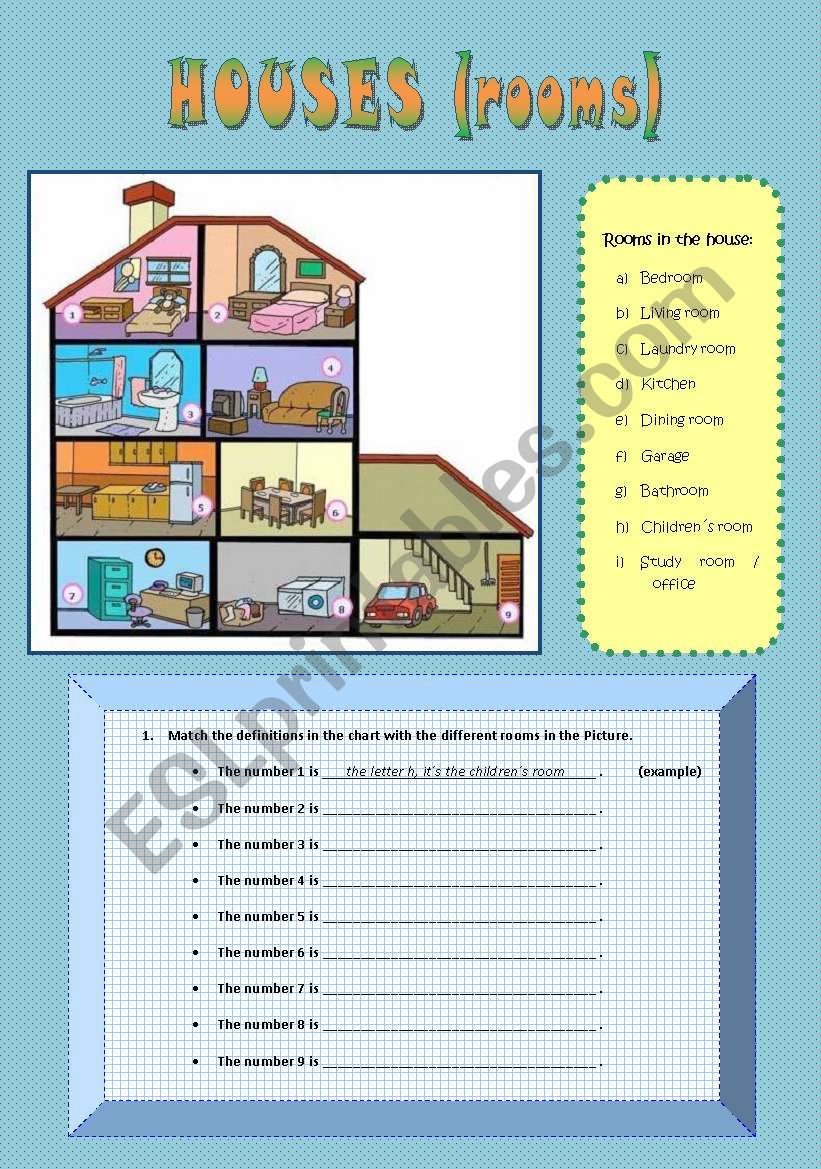 Houses (rooms and furniture) worksheet