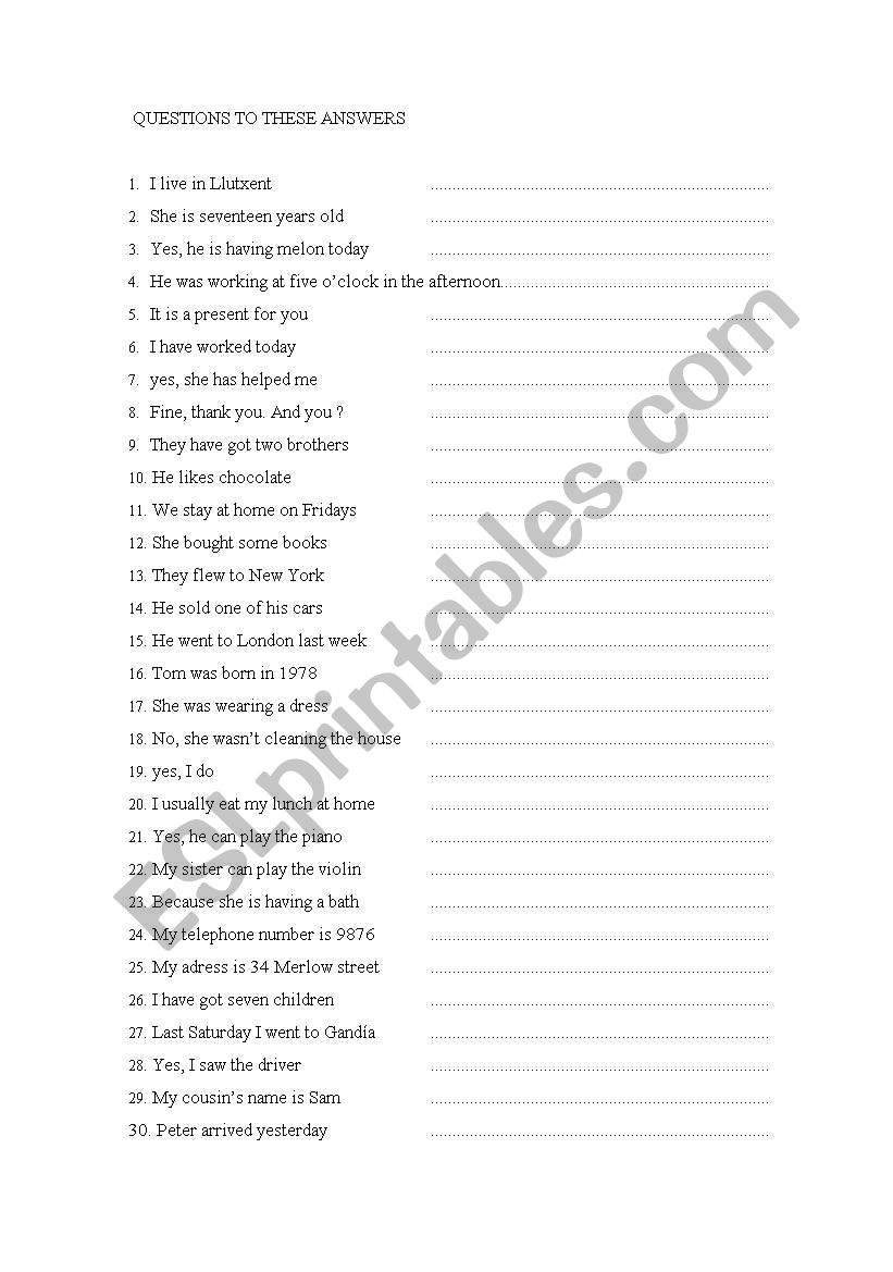 QUESTIONS worksheet