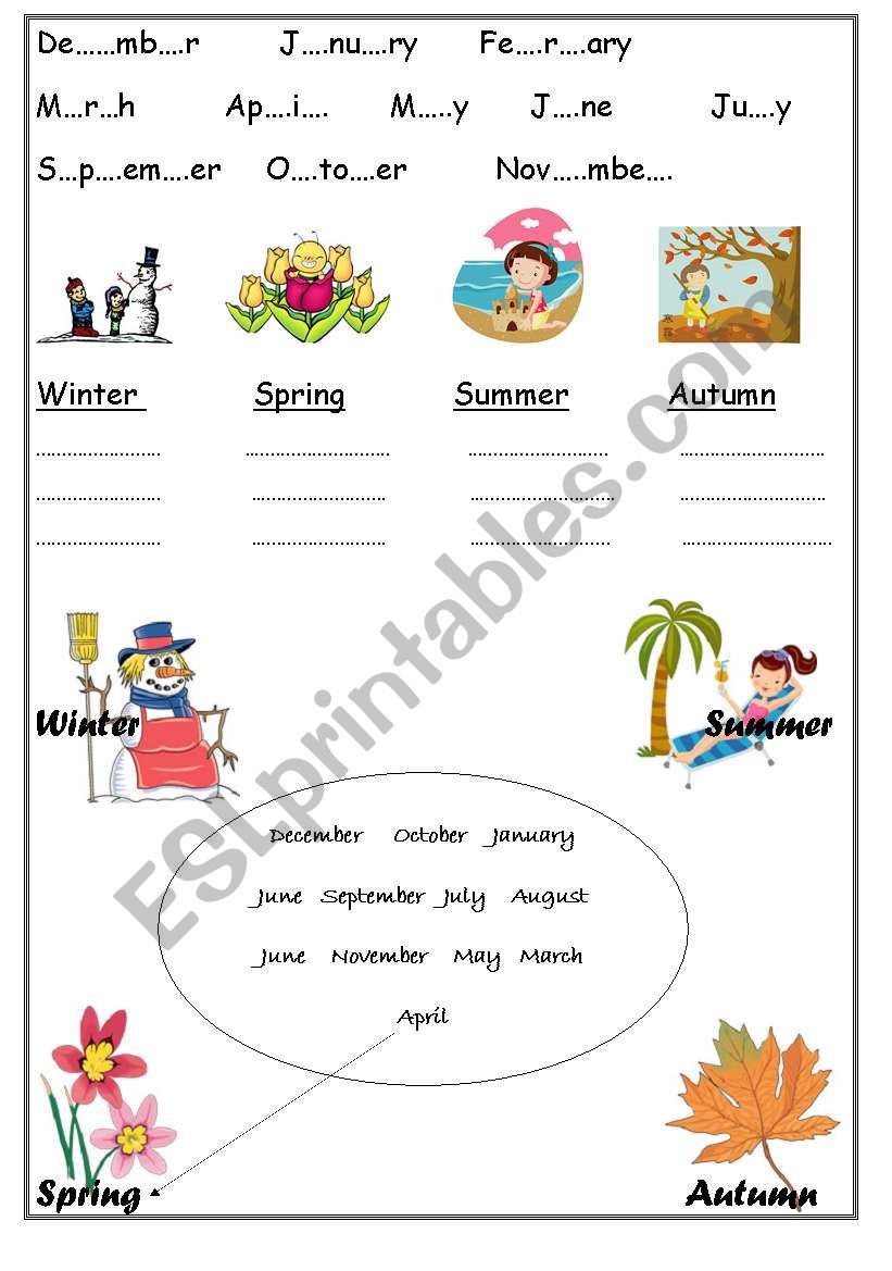 Seasons and Months worksheet