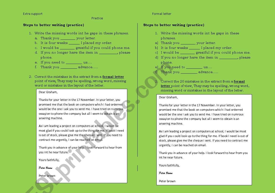 Steps to better writing worksheet