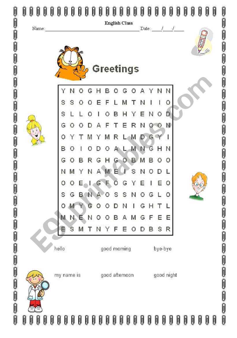 Greetings wordsearch worksheet