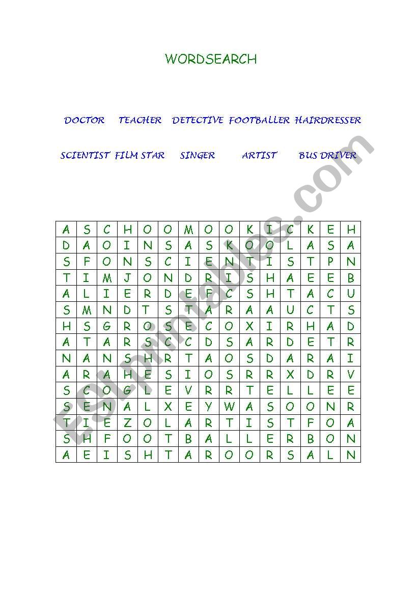 Jobs Word Search worksheet