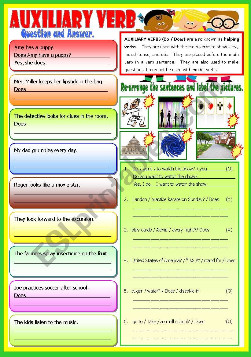 Auxiliary Verb - (B/W) worksheet