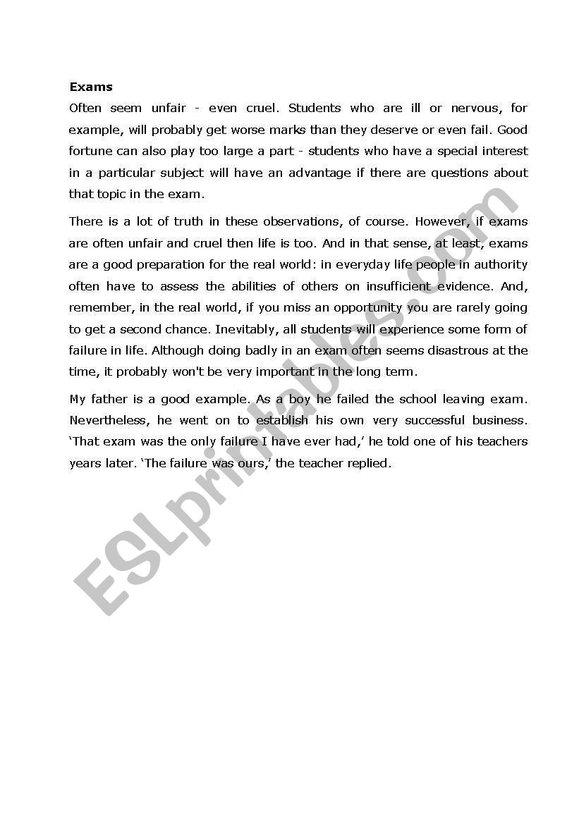 Exams worksheet