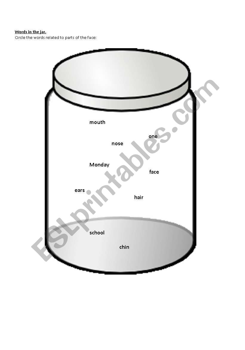 Jar of words (face related) worksheet