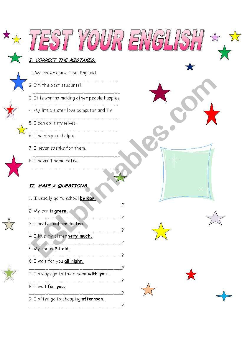 TEST YOUR ENGLISH worksheet