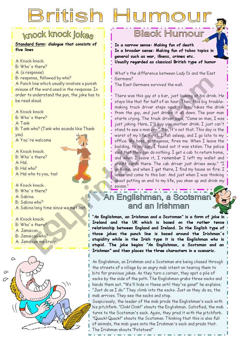 British humour -jokes worksheet