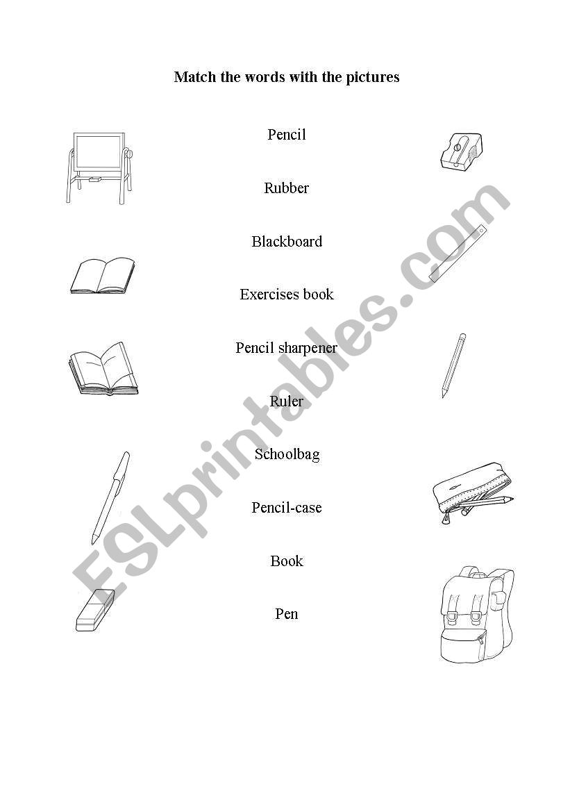 school objects worksheet