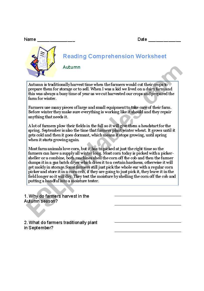 Comprehension worksheet