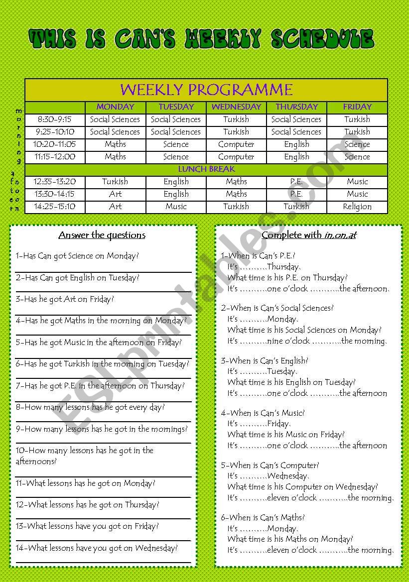 This is CanÂ´s Schedule worksheet