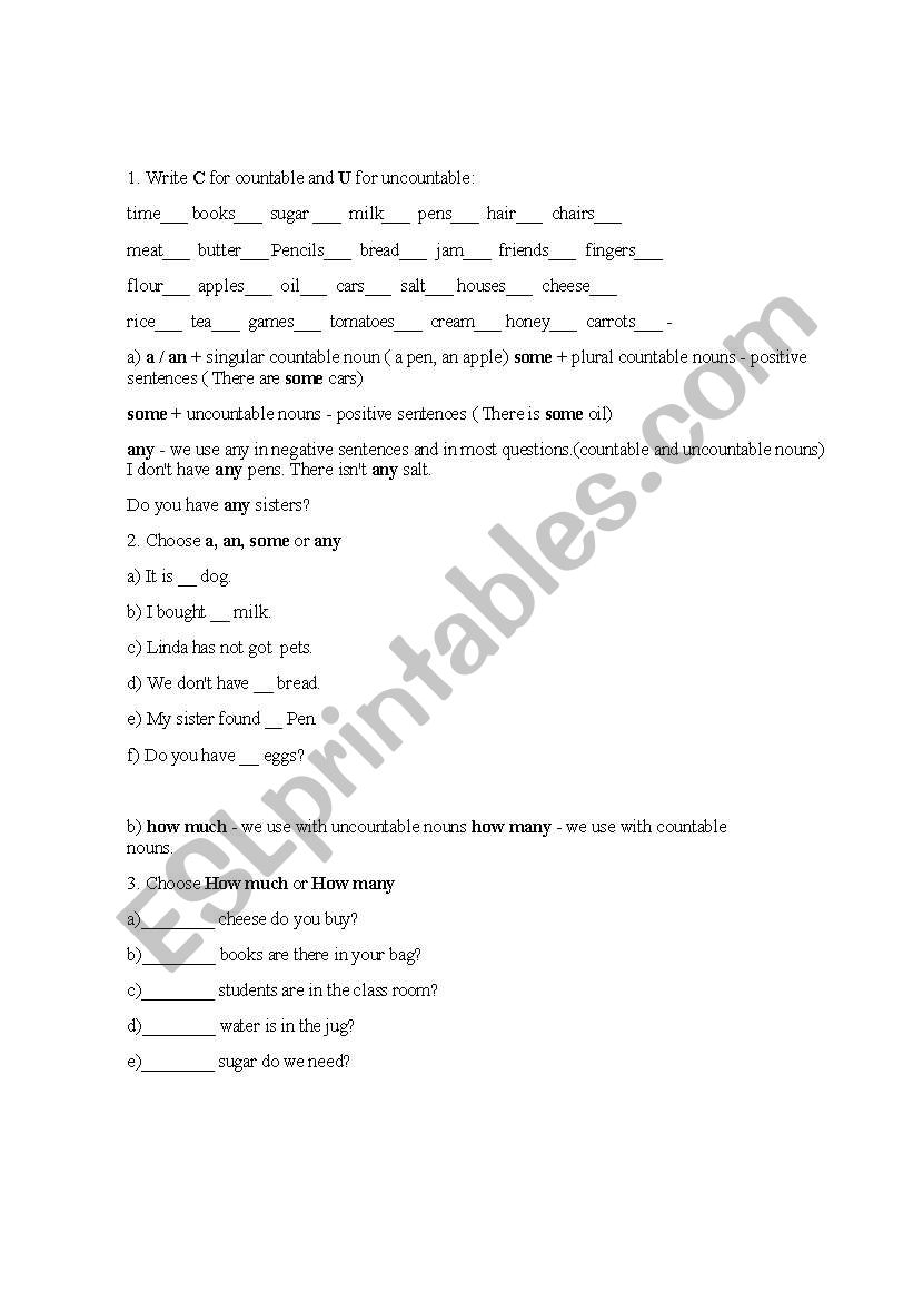 Countable and Uncountable Nouns