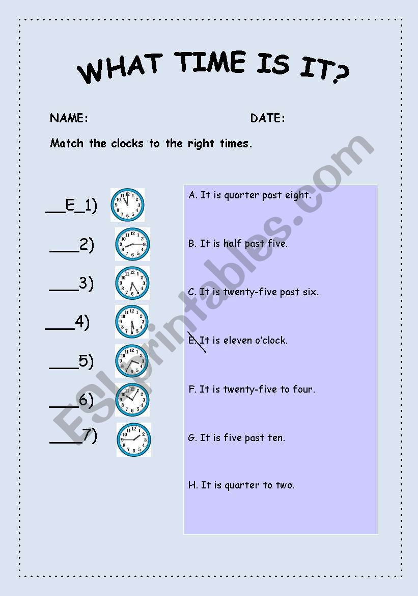 WHAT TIME IS IT? worksheet