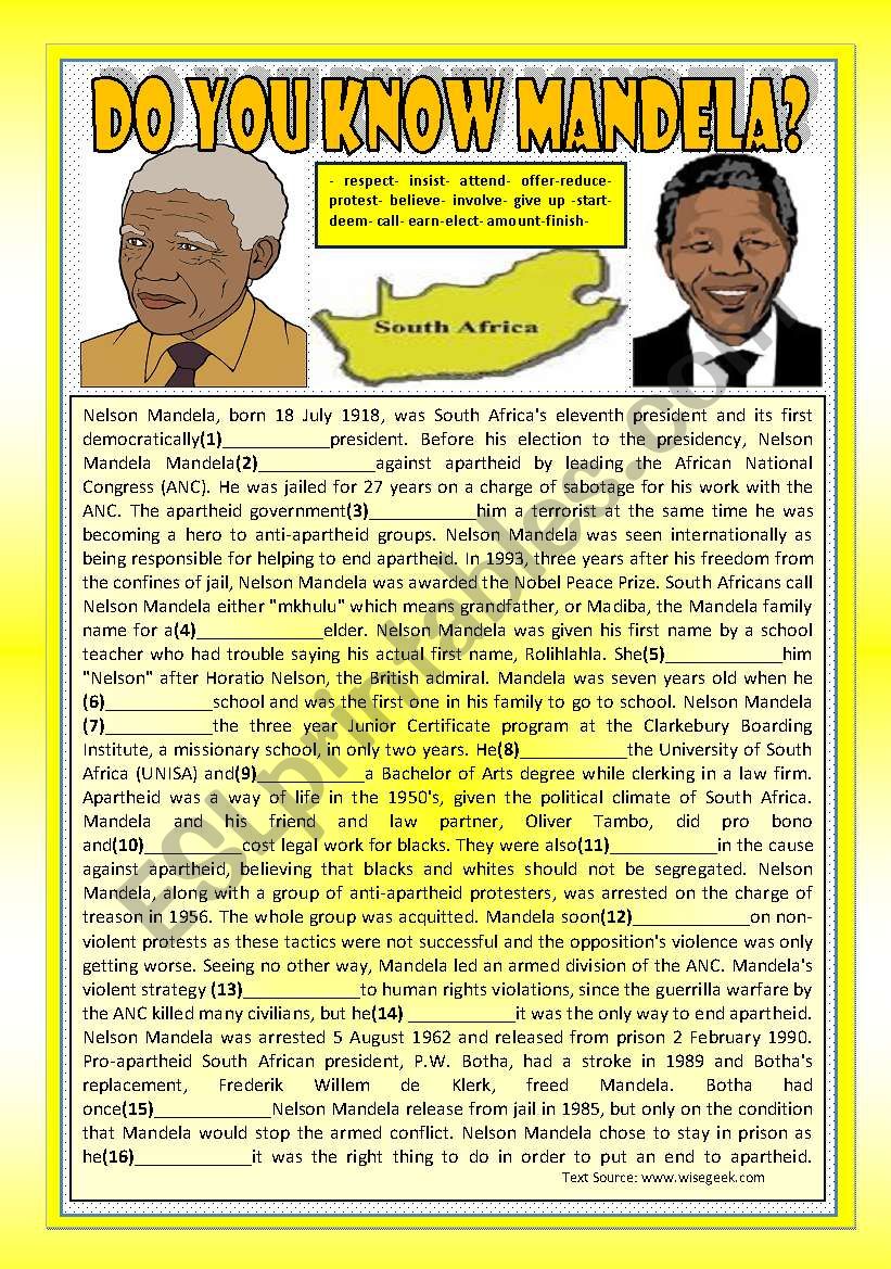 DO YOU KNOW N. MANDELA? (!!! with KEY !!!) (PAST TENSE READING)
