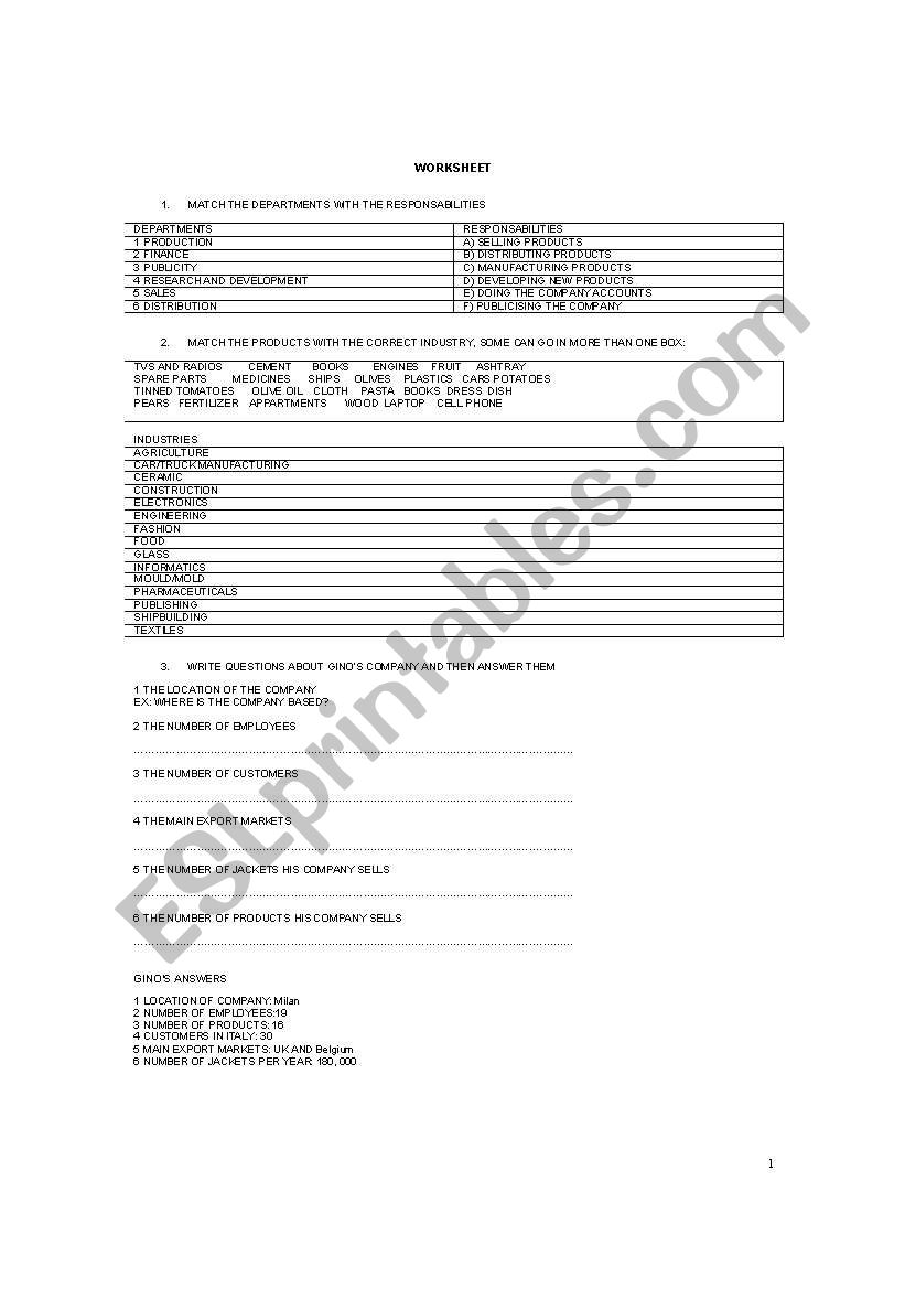 Entreprise worksheet