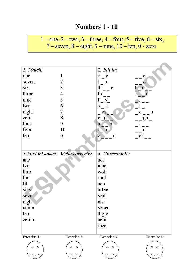 Numbers 1-10 worksheet