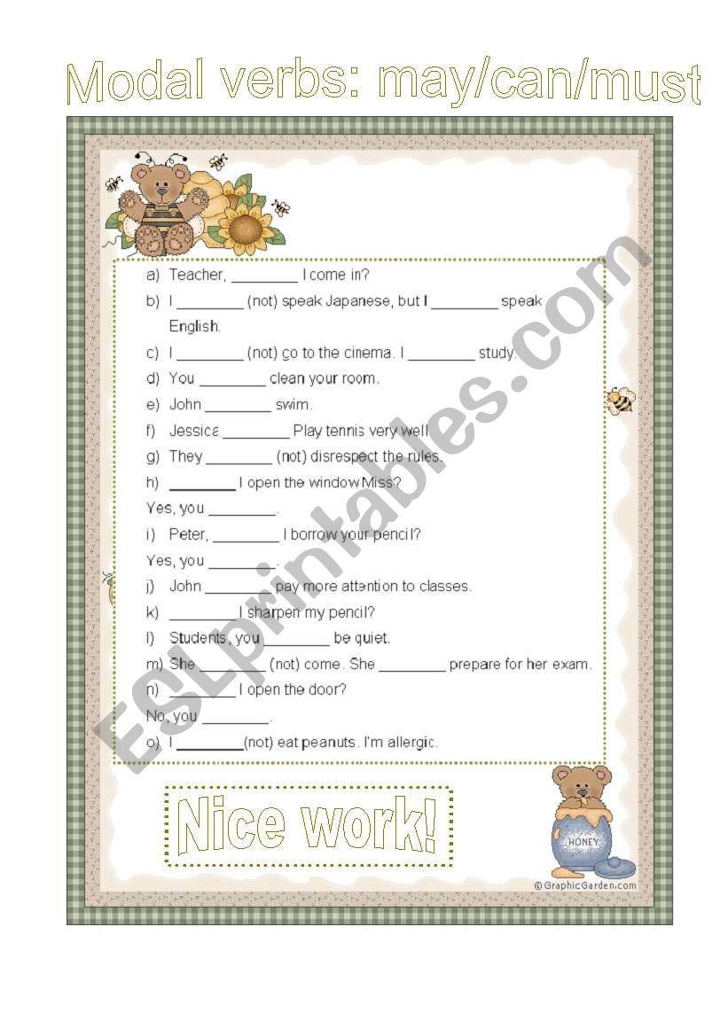 Modal verbs worksheet