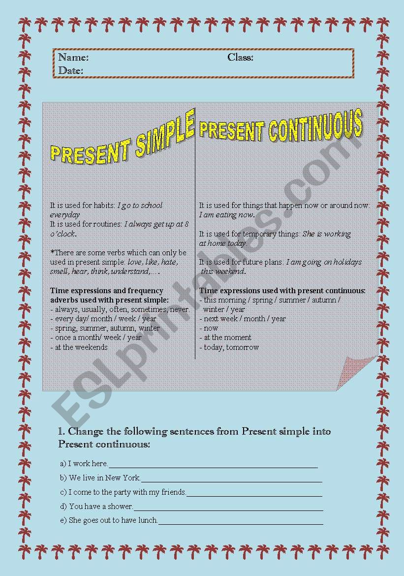 present simple and continuous worksheet