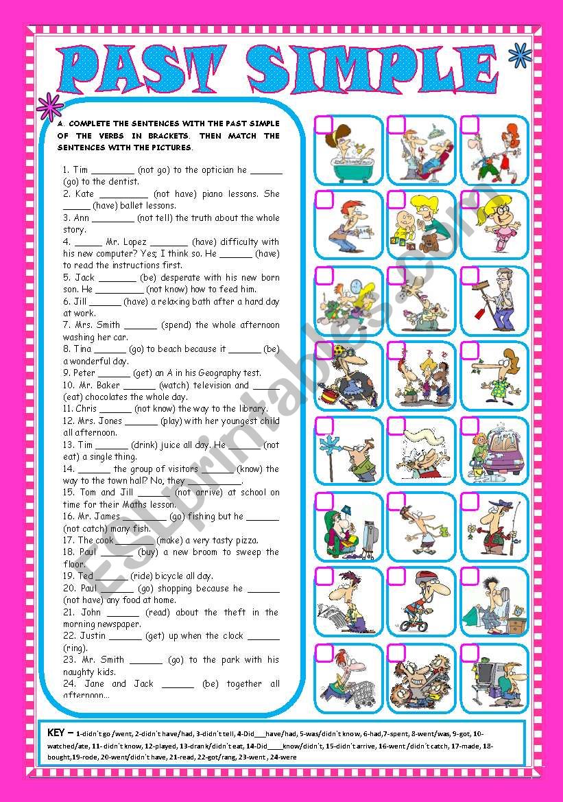 PAST SIMPLE - AFFIRMATIVE, NEGATIVE and INTERROGATIVE  FORMS (+KEY) - FULLY EDITABLE