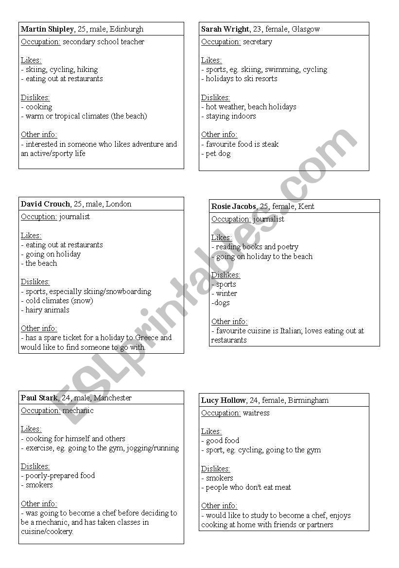 Speed Dating worksheet