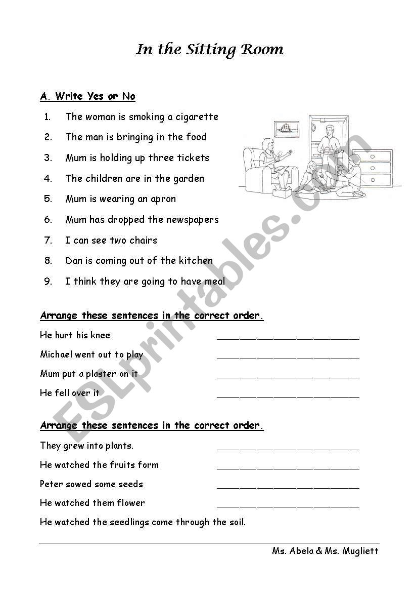 In  the sitting room worksheet