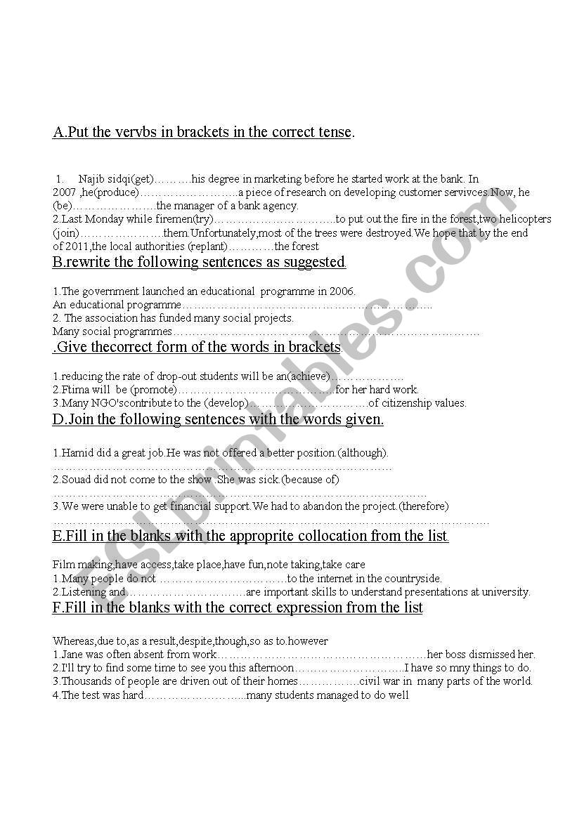 languge test worksheet