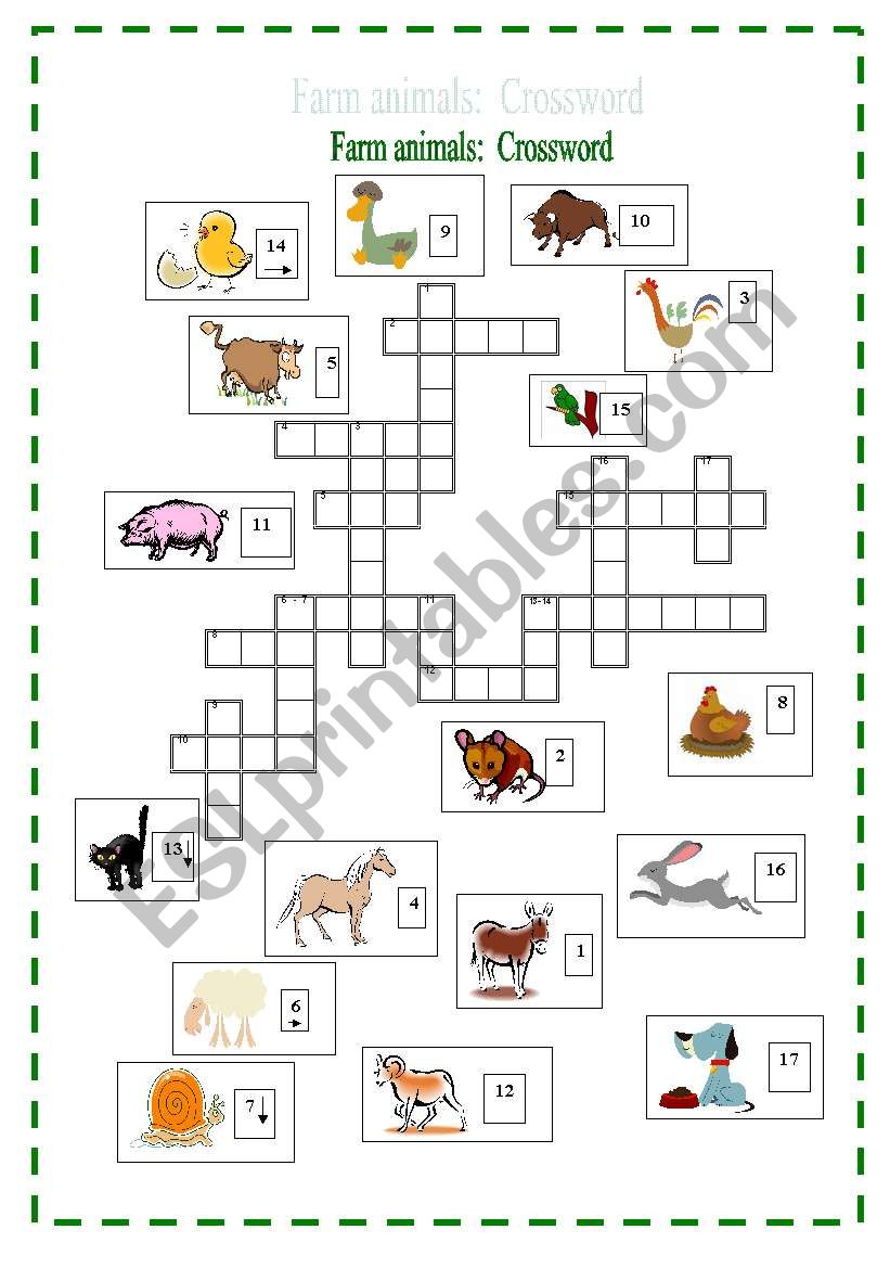 Farm animals crossword (key included).