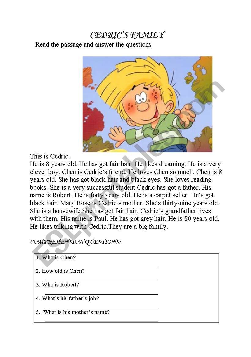 Cedrics Family worksheet