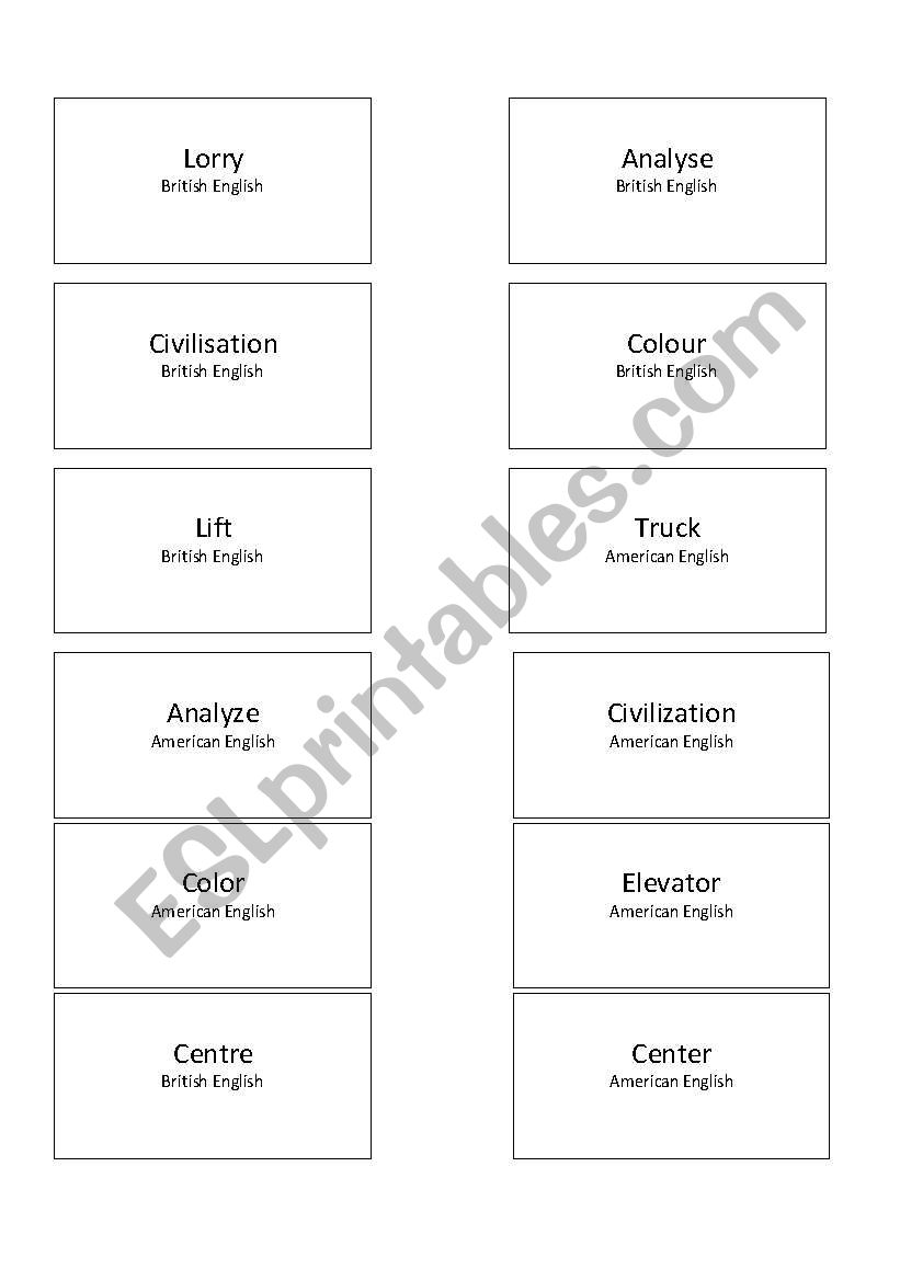 memory game british and american english