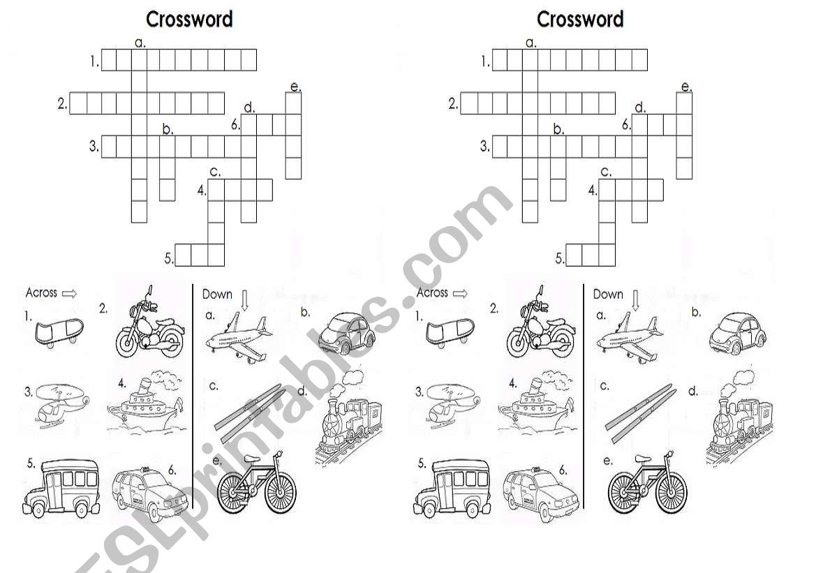 crossword transportation worksheet